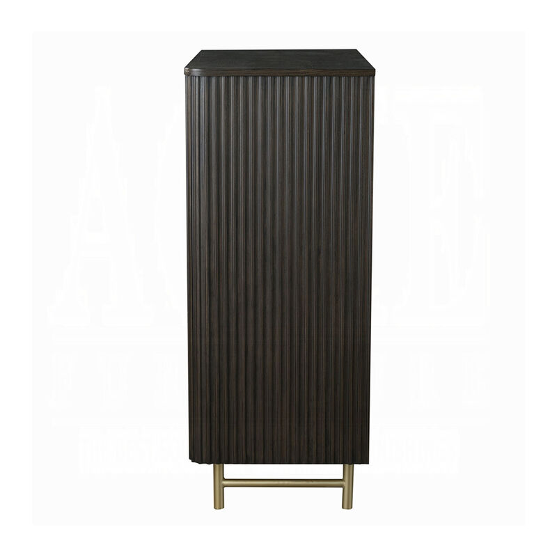 Jeh Tall Dresser Chest, 5 Drawers, Espresso Brown Wood and Gold Metal