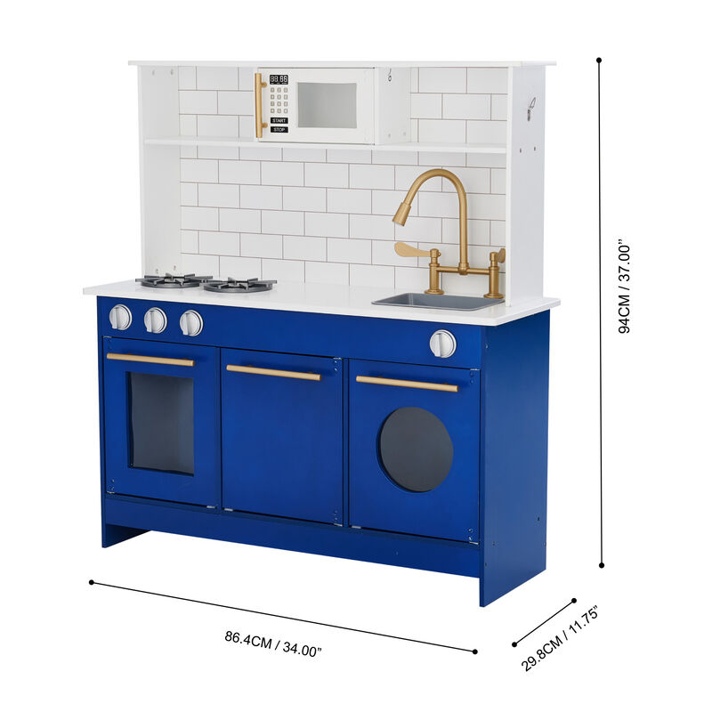 Little Chef Berlin Play Kitchen with Cookware Accessories, White/Blue image number 6