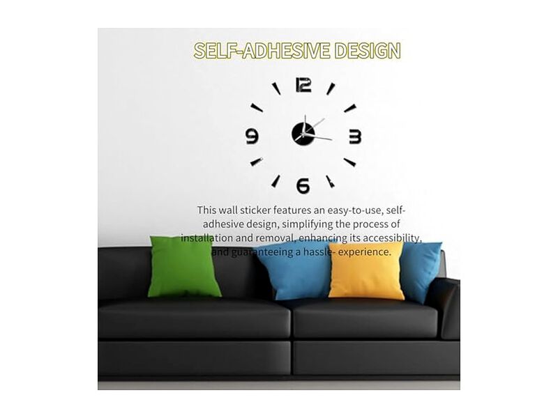 DIY Stor Klocka Frameless Self Adhesive Wall Clock Black Office Decor image number 3
