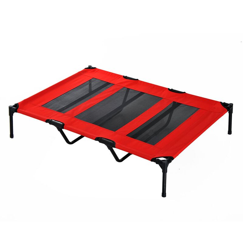 Sturdy Pet Lounger: 48"x46" Red Folding Elevated Dog Cot