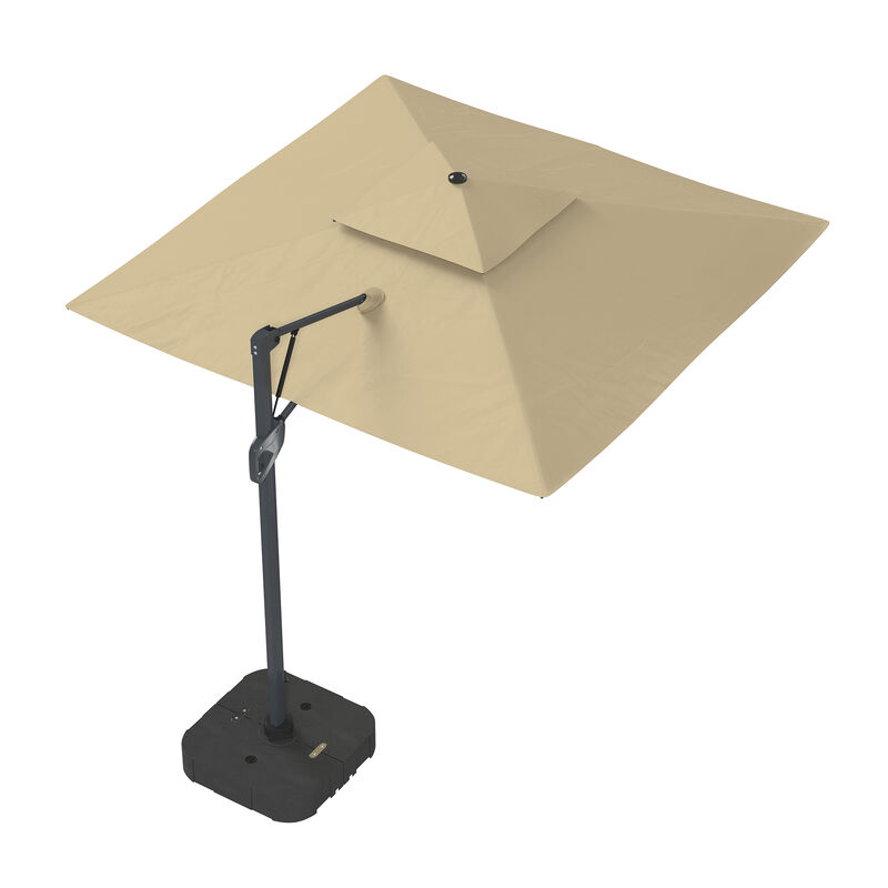 MONDAWE 10ft Square Solar LED Offset Cantilever Outdoor Patio Umbrella with Bluetooth Speaker and Included Base