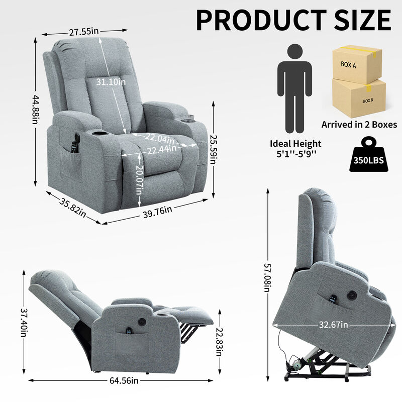 Power Lift Recliner Chair With Massage and Lumbar Heating