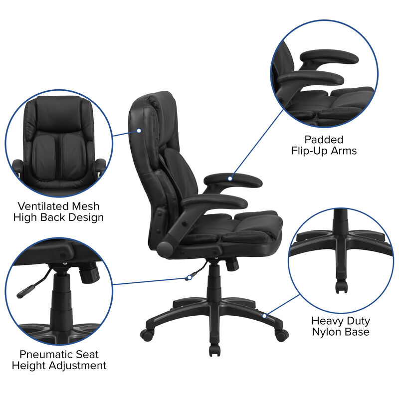 Flash Furniture Extreme Comfort High Back Black Executive Swivel Office Chair with Flip-Up Arms image number 6