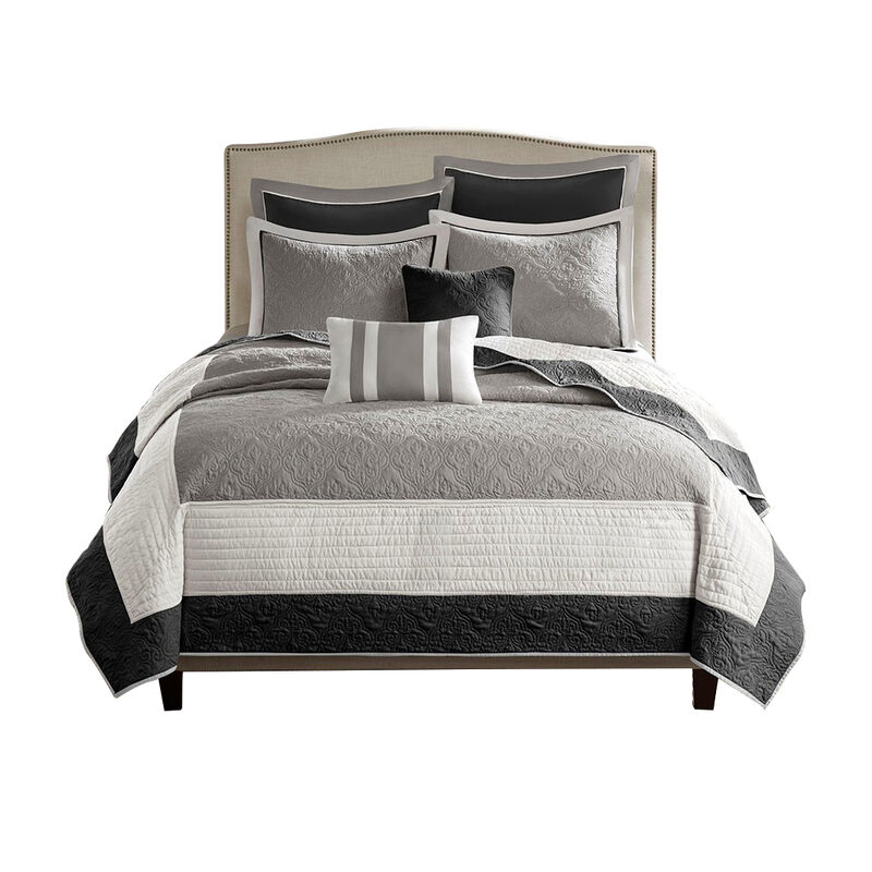 Gracie Mills Colby 7-Piece Quilt Set with Euro Shams and Cozy Throw Pillows