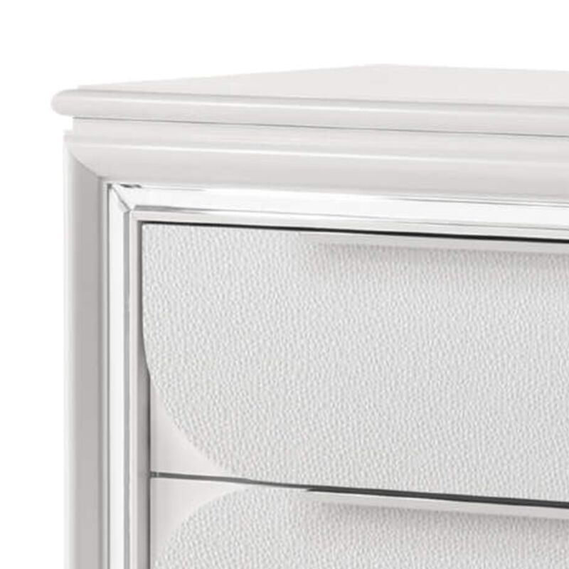 Benjara RARA 51 Inch Tall Dresser Chest, 5 Drawer, Mirror Trim, Acrylic, White and Silver