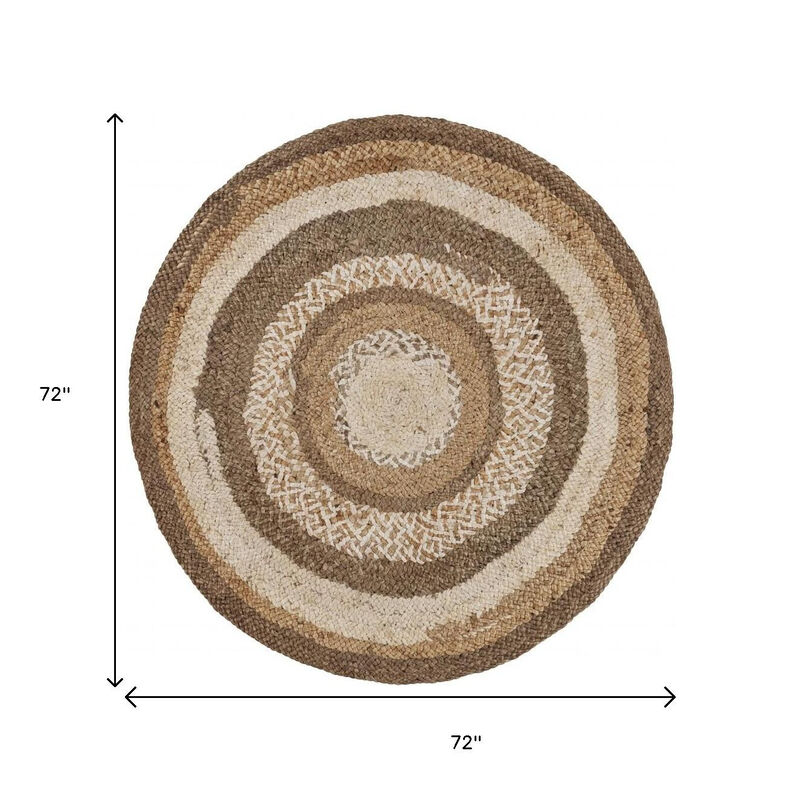 HomeRoots Jute Abstract Geometric Hand Braided Round Rug image number 4