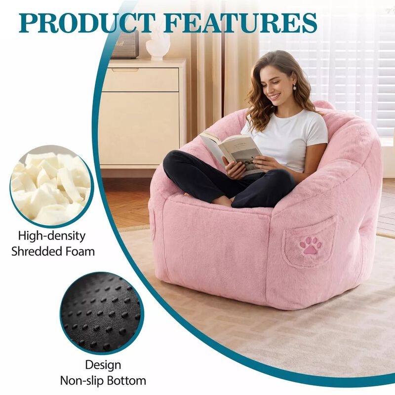 Vipbear Bean Bag Chair for Adults,Faux Fur Memory Foam Bean Bag Couch Sofa High Back, Reading Chair image number 3