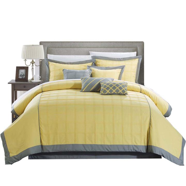 Chic Home Rhodes Pintuck Color Block 8 Pieces Comforter Set - King 110x90, Yellow