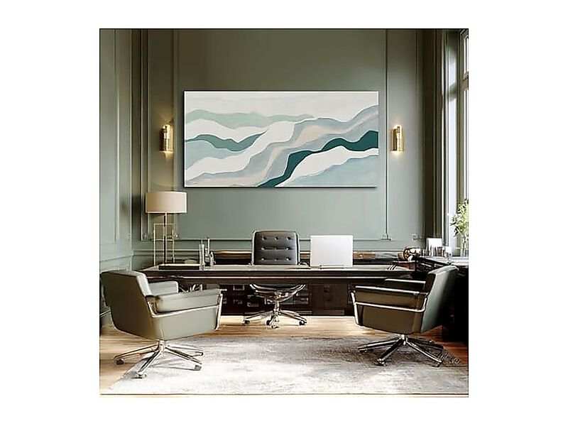 Neutral Abstract Wall Art Geometric Canvas Blue Green White Decor Living Room image number 3