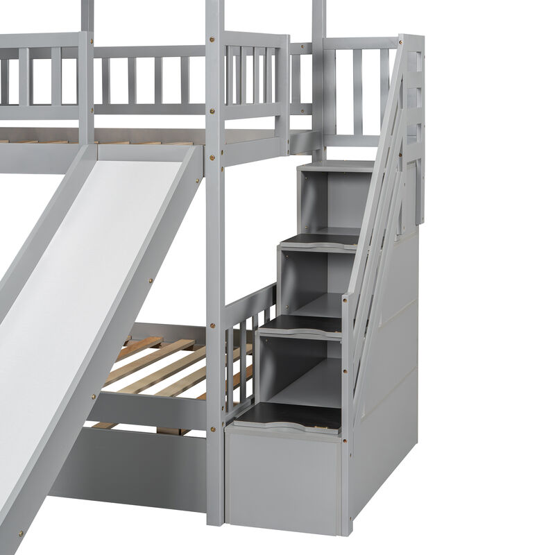 Merax House Bunk Bed with Trundle and Slide