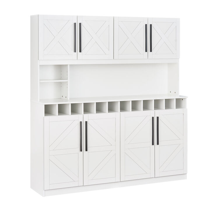 Farmhouse Kitchen Buffet Hutch 70" with 4 Cabinets and 2 Open Shelves