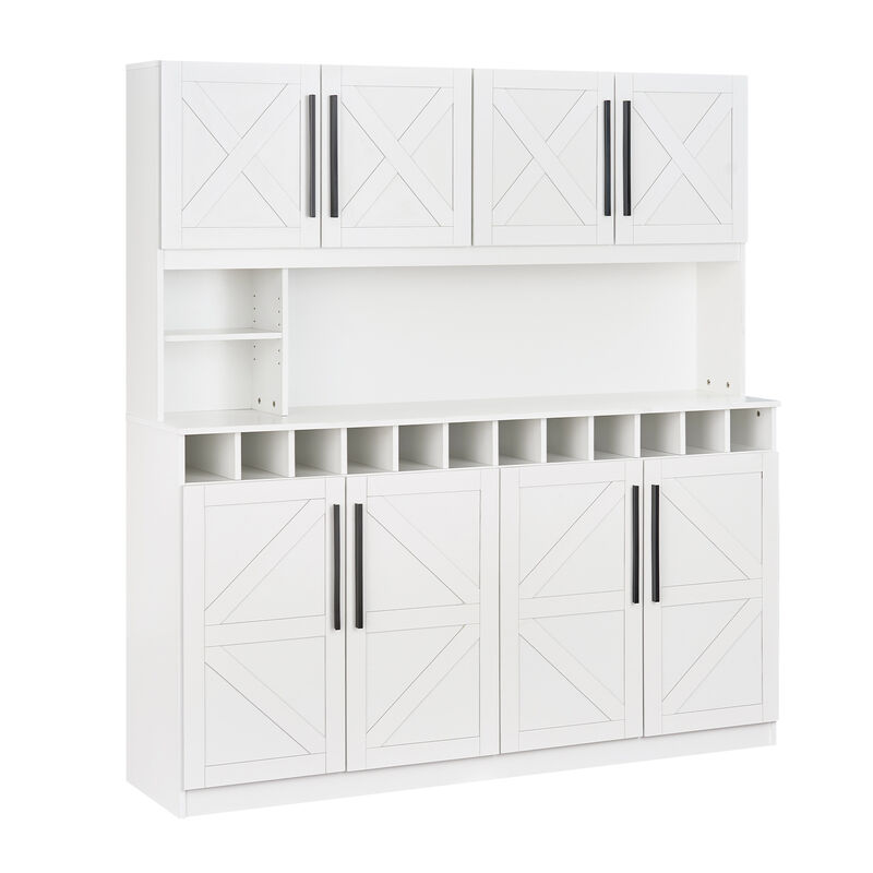 Farmhouse Kitchen Buffet Hutch 70" with 4 Cabinets and 2 Open Shelves image number 0