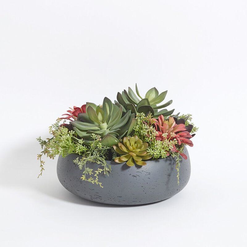 Round Artificial Succulent Arrangement, Gray Planter image number 4