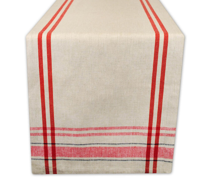 14" x 108" Red and Taupe French Stripe Rectangular Table Runner