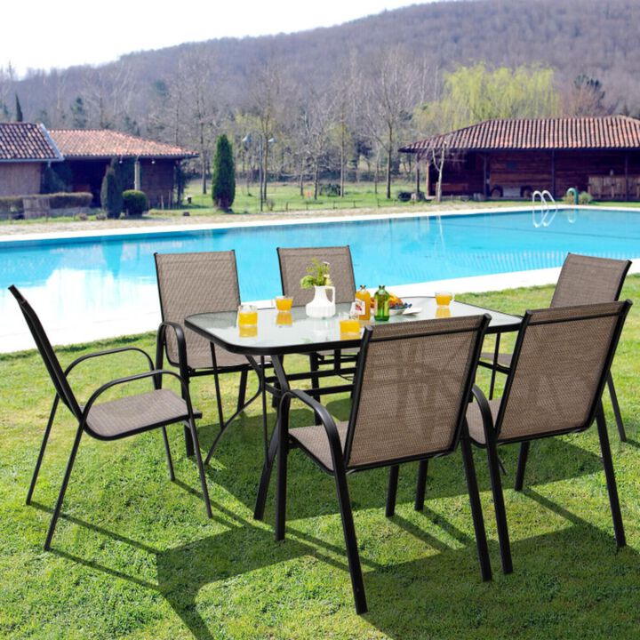 Hivvago 55 x 35 Inch Patio Dining Rectangle Tempered Glass Table with Umbrella Hole