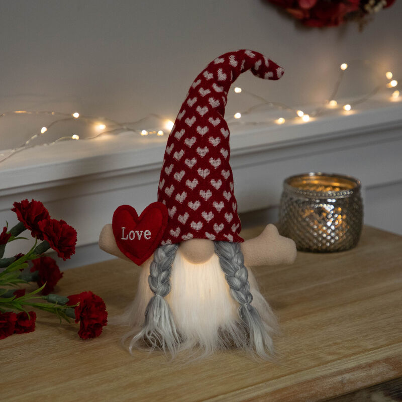 LED Lighted Girl Valentine's Day Gnome with Love Heart - 13" image number 1