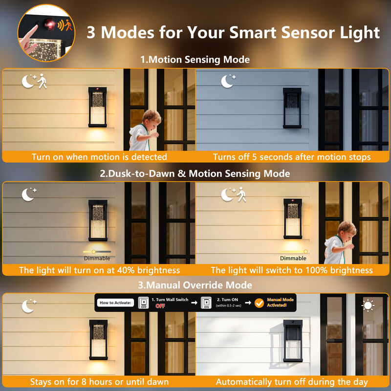2-Pack 10.94" Modern LED Motion Sensor Outdoor Wall Lights image number 4