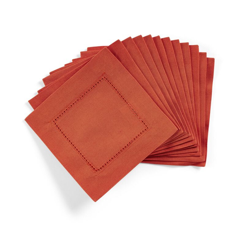 Solino Home Cotton Linen Hemstitch Cocktail Napkins &ndash; Set of 12, 6 x 6 in, Machine Washable, Holiday and Everyday Dining