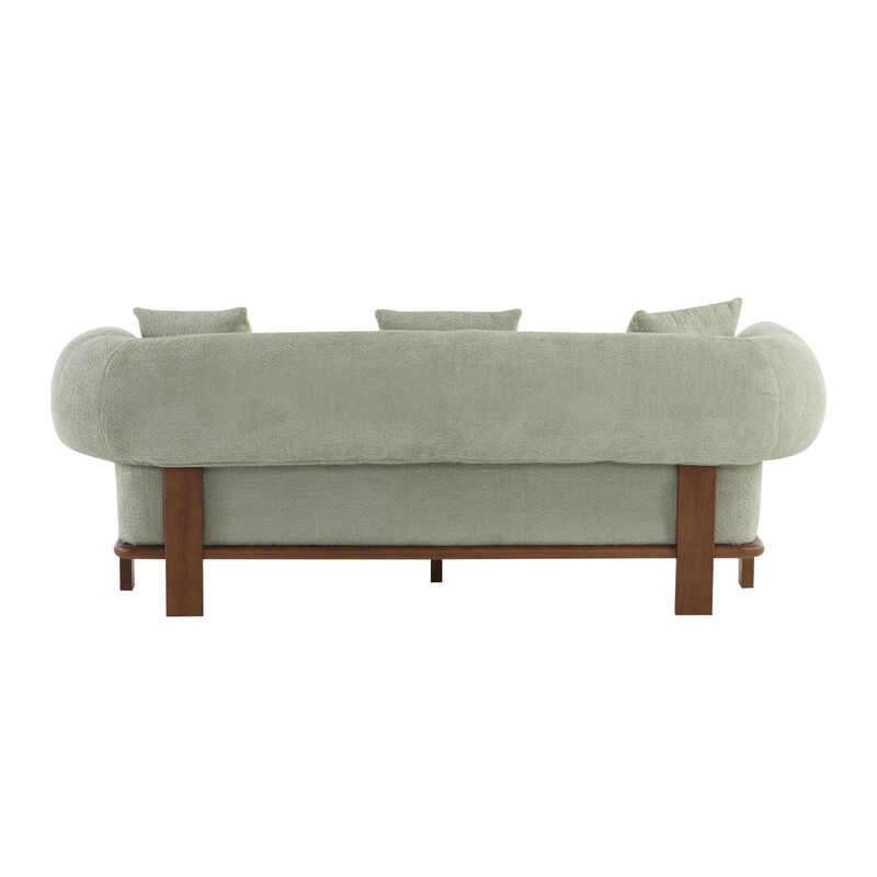 Christopher Knight Home Tadg 82" Rubberwood Boucle Upholstered 3 Seater Curved Sofa with 3 Pillows and Round Arm