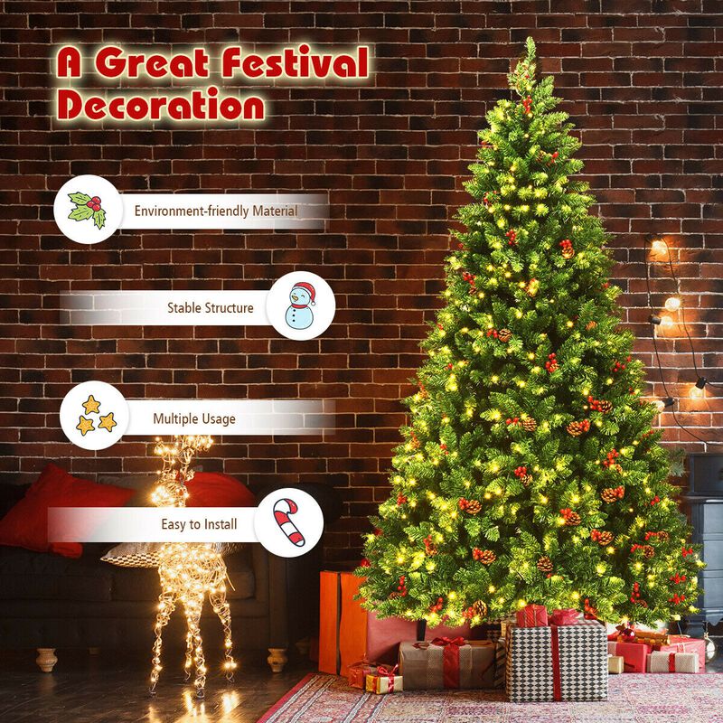 Pre-lit Hinged Christmas Tree with 550 LED Lights for Bright and Effortless Holiday Decor