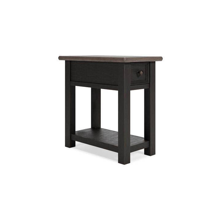 24 Inch Side End Table, Black Wood Base, Power Socket and USB Chargers-Benzara