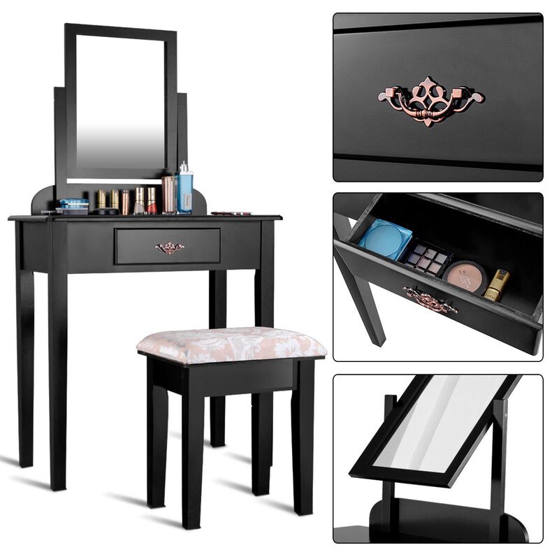 Vanity Dressing Table Stool Set with Large Makeup Mirror