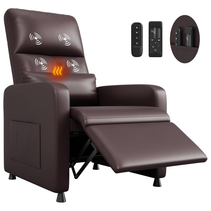 PU Leather Power Recliner Chair with Massage and Heat for Living Room, Outdoor Relax, Brown