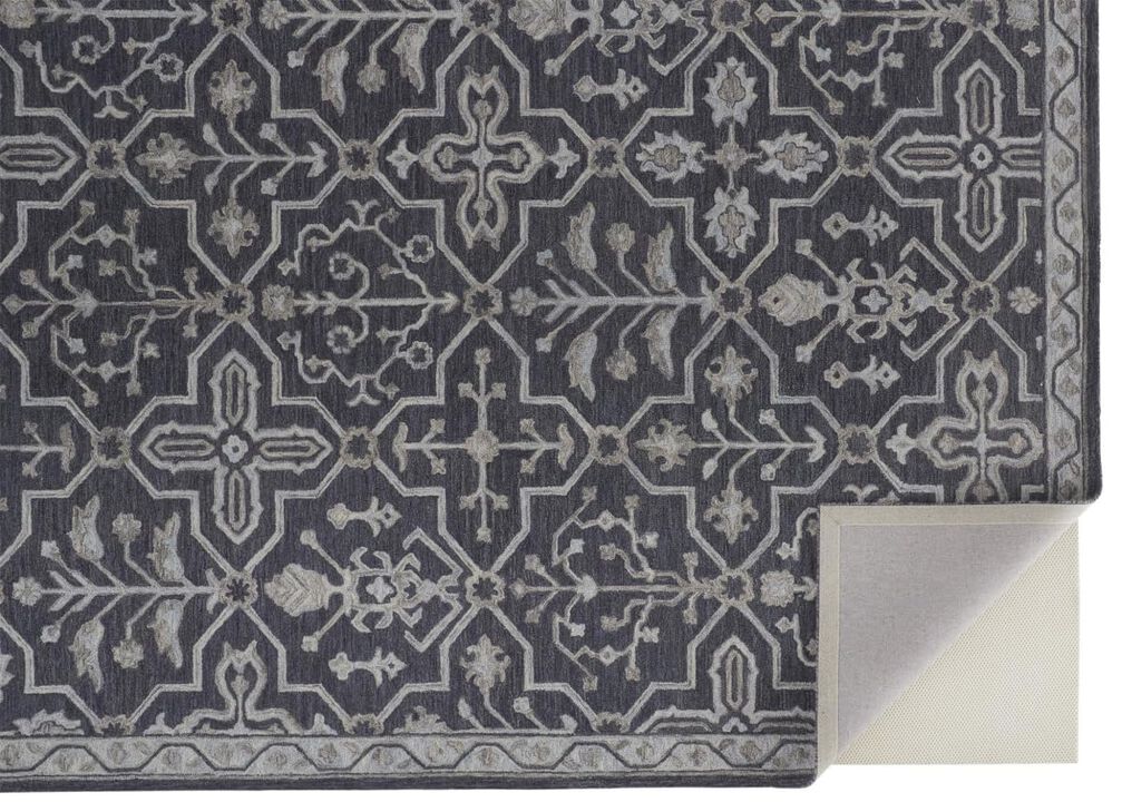 2 X 3 Blue And gray Wool Floral Tufted Handmade Stain Resistant Area Rug