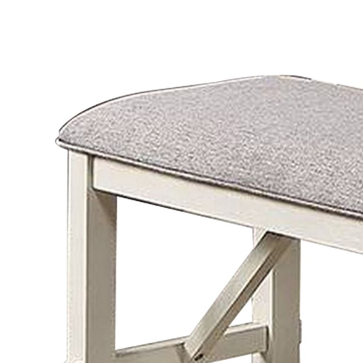 Lexi 50 Inch Dining Bench, Fabric Padded Seat, Rubberwood, Gray and White - Benzara