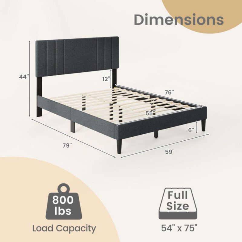 Hivvago Bed Frame with Vertical Channel Tufted Headboard and Wooden Slats