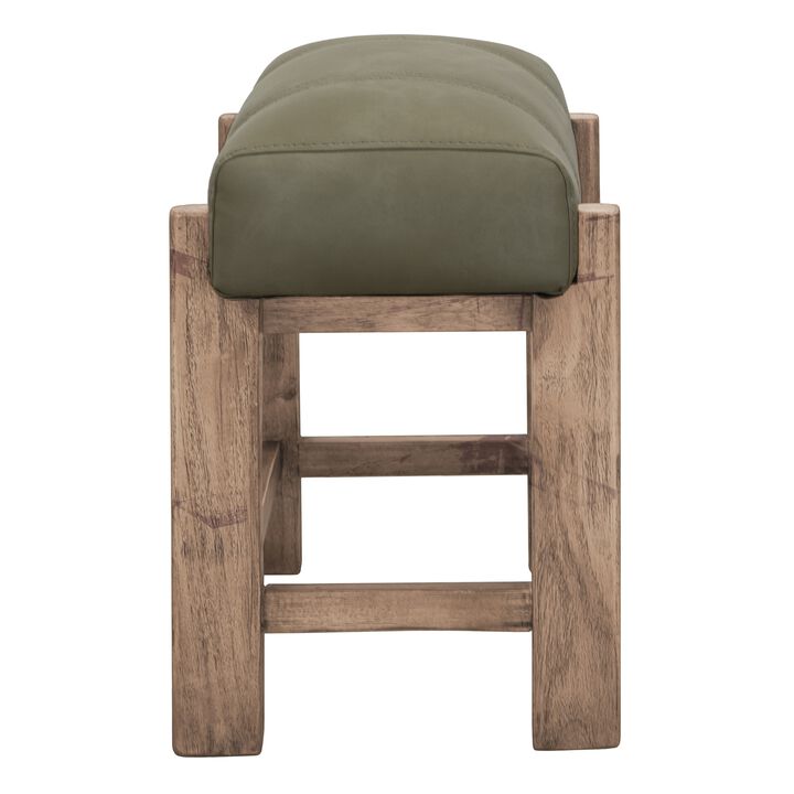 Eray Counter Stool, Olive Green Cushioned Seat, Melina Wood, 24 Inch