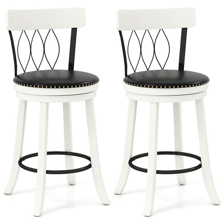 Swivel Bar Stools Set of 2 with Decorative Rivets and Wooden Footrest Frame