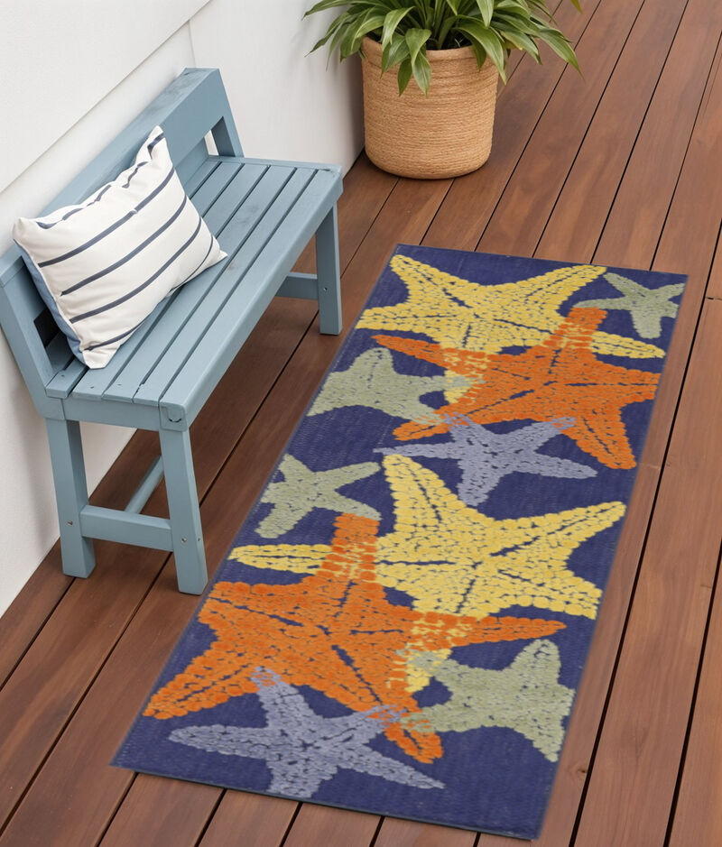 HomeRoots 6' Blue Yellow And Orange Starfish Indoor Outdoor Runner Rug image number 1
