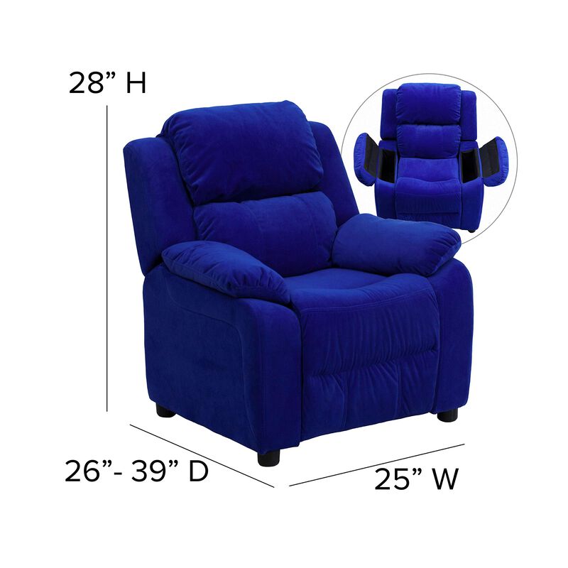 Flash Furniture Charlie Microfiber Kids Recliner with Flip-Up Storage Arms and Safety Recline, Contemporary Reclining Chair for Kids, Supports up to 90 lbs., Blue