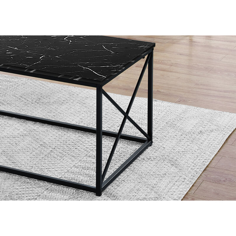 Monarch Specialties I 7954P Table Set, 3pcs Set, Coffee, End, Side, Accent, Living Room, Metal, Laminate, Black Marble Look, Contemporary, Modern