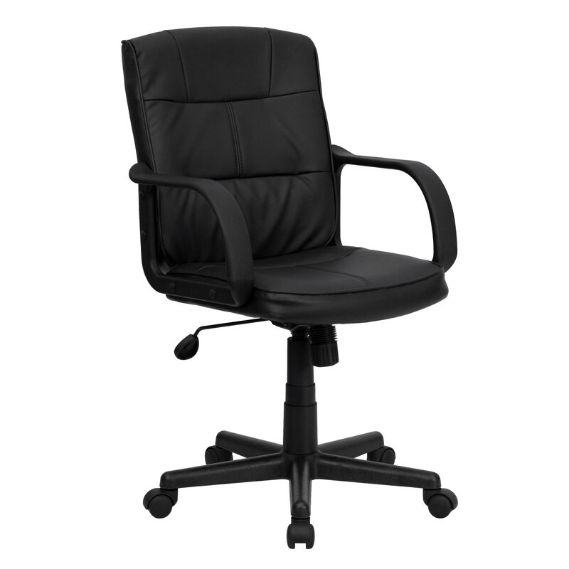 Rider Mid-Back Black LeatherSoft Swivel Task Office Chair with Arms image number 0