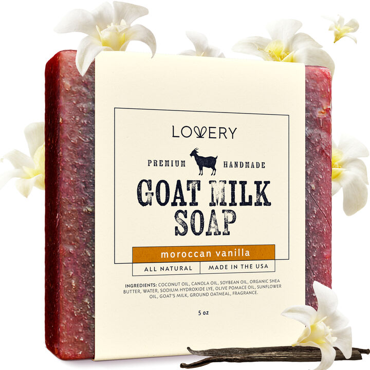 Lovery - Handmade Goat Milk Soap Made in USA with Organic Shea Butter - Moroccan Vanilla Scent - Goats Milk Soap Bar, Oatmeal Soap Base - All Natural Soap BarMade with Organic Goat Milk, Single