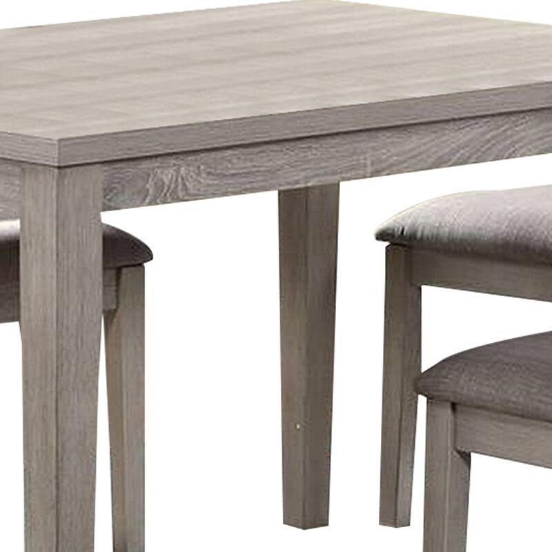 5 Piece Dining Set, Rectangular Table, 4 Chairs, Padded Seating, Light Gray - Benzara