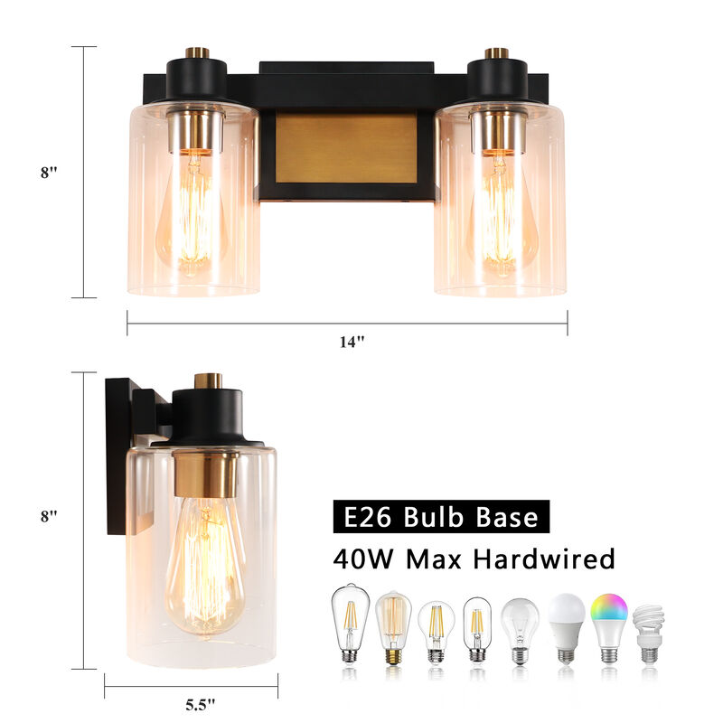 14" 2-Light Dimmable Indoor Wall Sconce with Clear Glass Shades image number 2