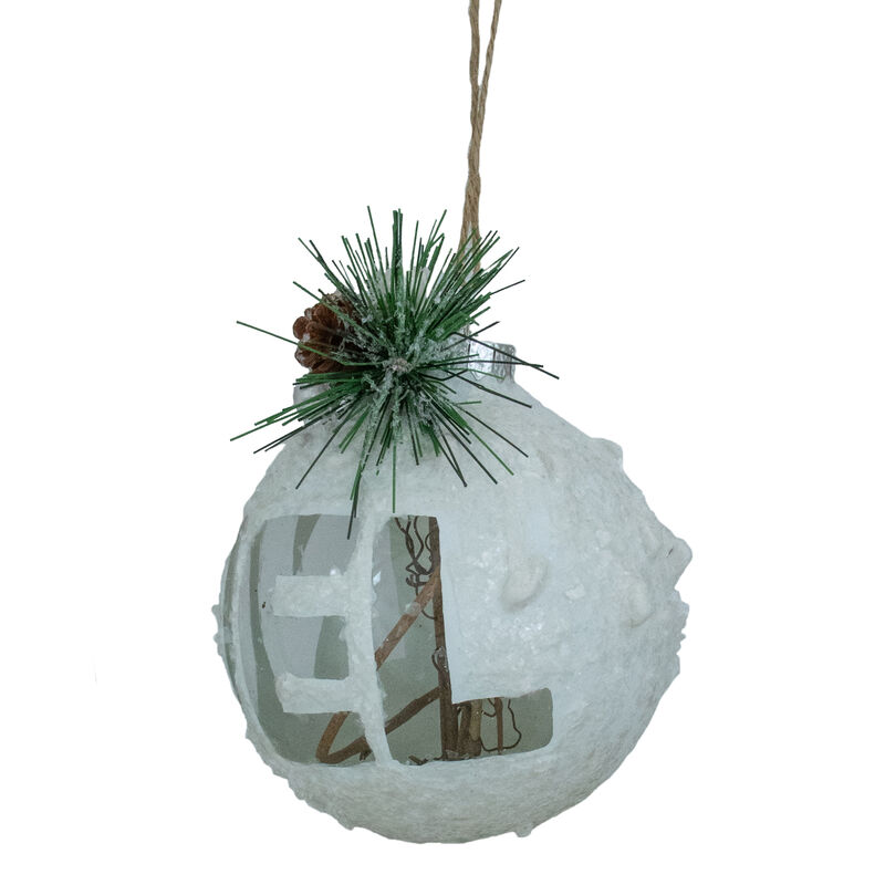 5" White Frosted NOEL With Holly and Berries Christmas Glass Ornament image number 2