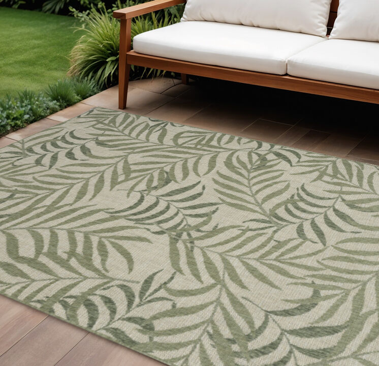 HomeRoots 6' X 9' Ivory And Green Palm Leaf Indoor Outdoor Area Rug