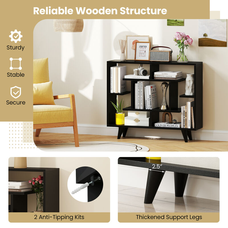 Modern Geometric Bookcase with Anti-Tip Kit – 5-Tier Storage Display Shelf