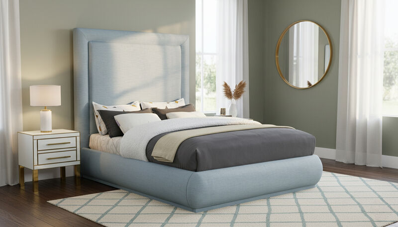 Meridian Furniture Brooke Light Blue Linen Textured Fabric King Bed image number 1
