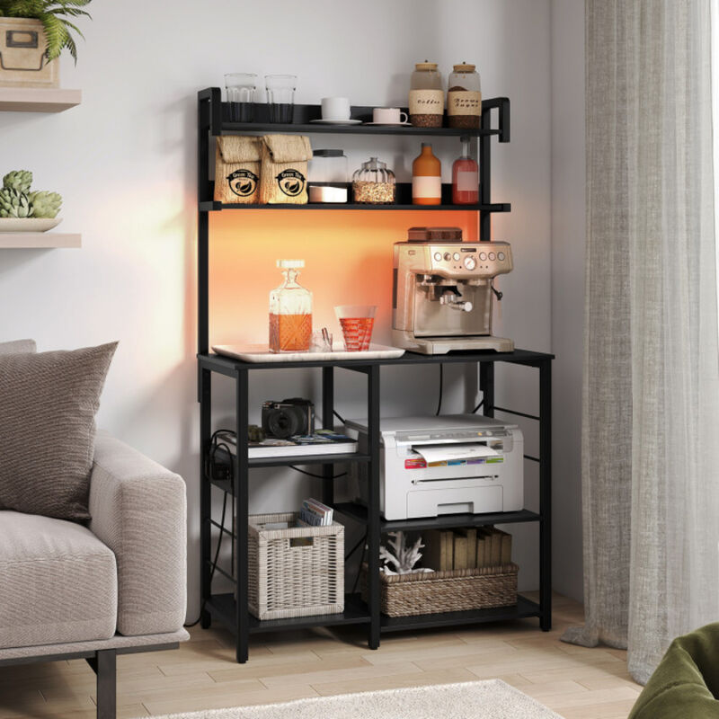 Microwave Oven Stand Kitchen Baker&rsquo;s Rack with Power Outlet and LED Lights image number 3