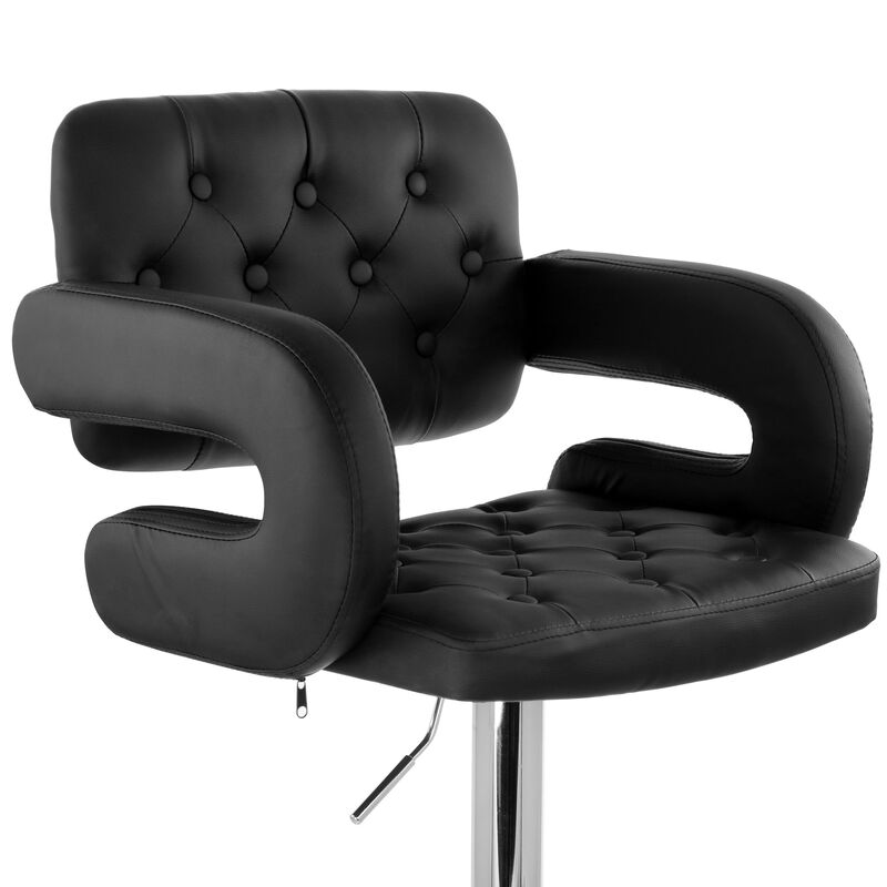 Elama Faux Leather Tufted Bar Stool in Black with Chrome Base and Adjustable Height image number 4