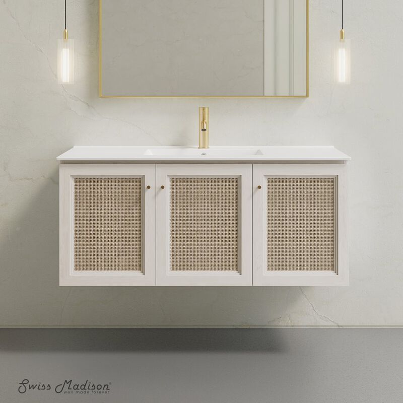 48" Wall-Mounted Bathroom Vanity in White Oak with Single Faucet Hole Vanity Top image number 1