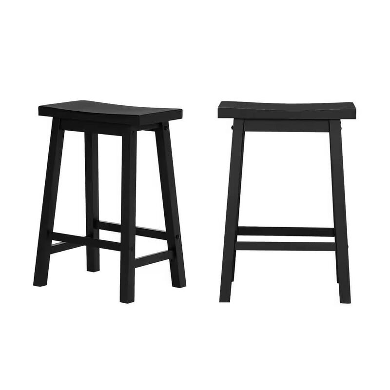 Hivvago Set of 2 Farmhouse Counter Height Saddle Barstool in Charcoal Black Wood Finish