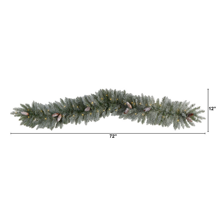 HomPlanti 6' Frosted Artificial Christmas Garland with Pinecones and 50 Warm White LED Lights