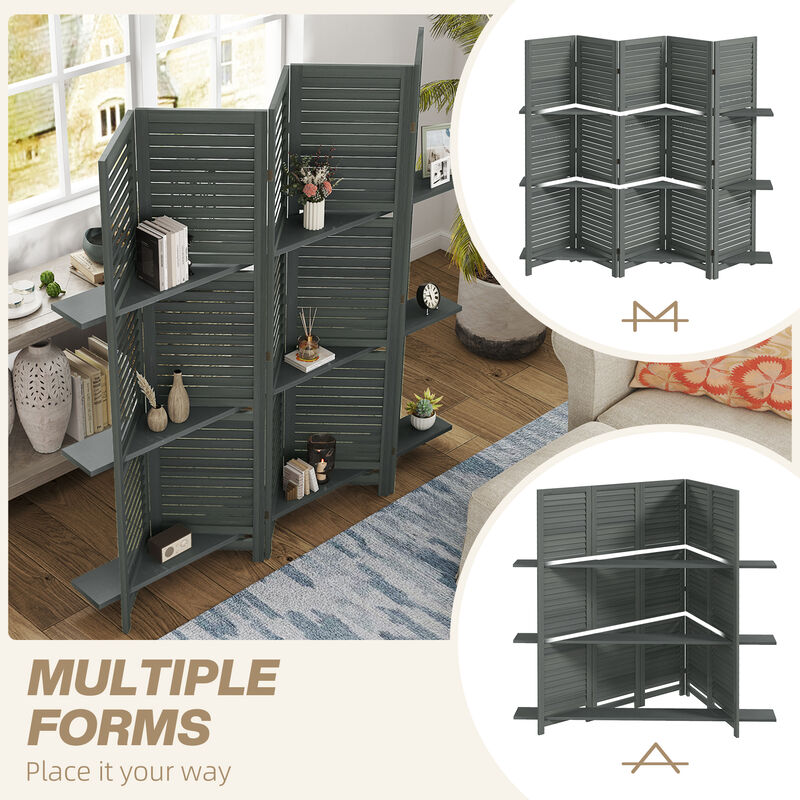 Hivvago 5-Panel Wood Room Divider with Shelves and Storage image number 6