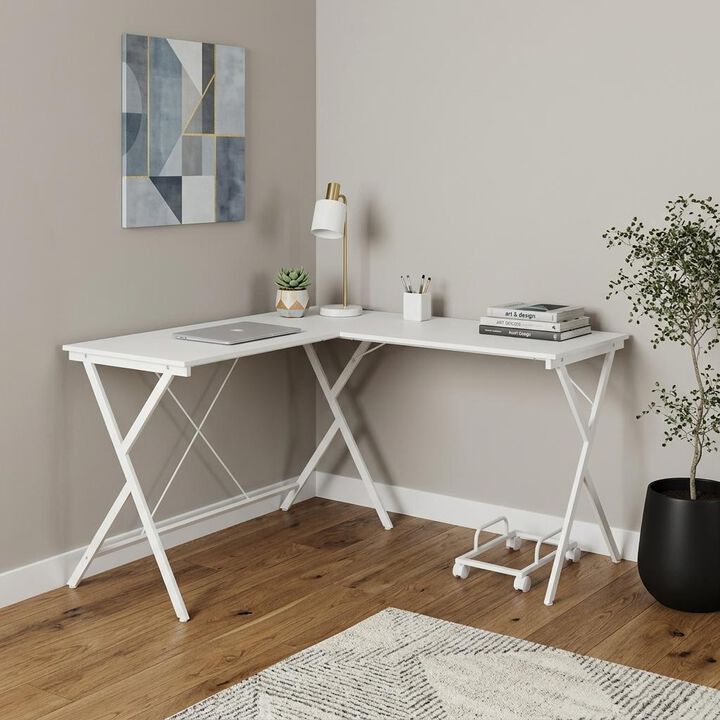 HomeRoots 62" White L Shape Computer Desk